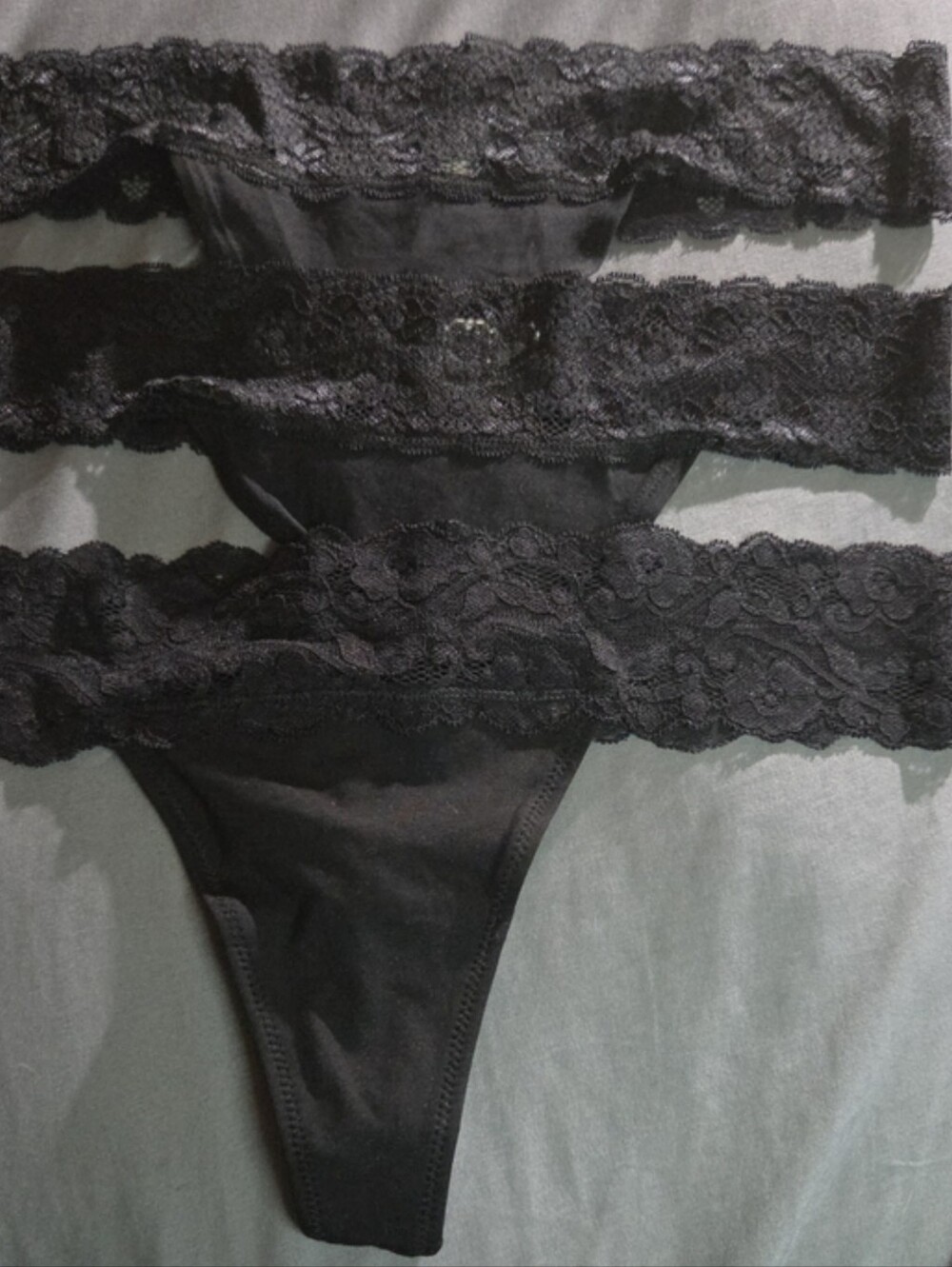 NWOT- Pact Organic- Black Lace-Trim Thong Panty (3pck)